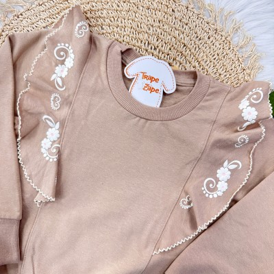 Conj. Blusão com Flores Laterais e Calça de Linho - Areia